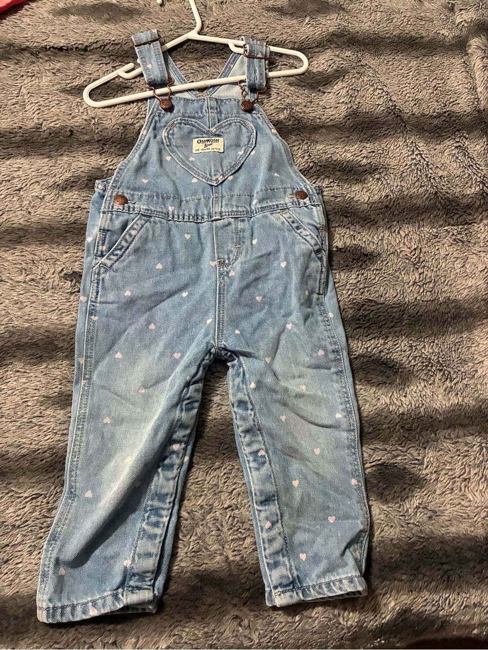 OshKosh B'gosh Light Blue Denim Heart-Print Overalls